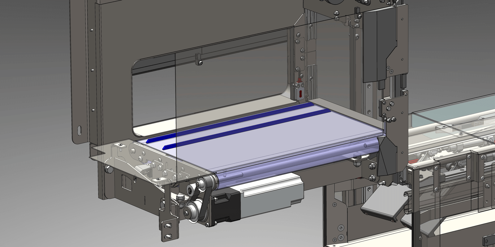 Custom compact conveyor design, used for product lateral positioning