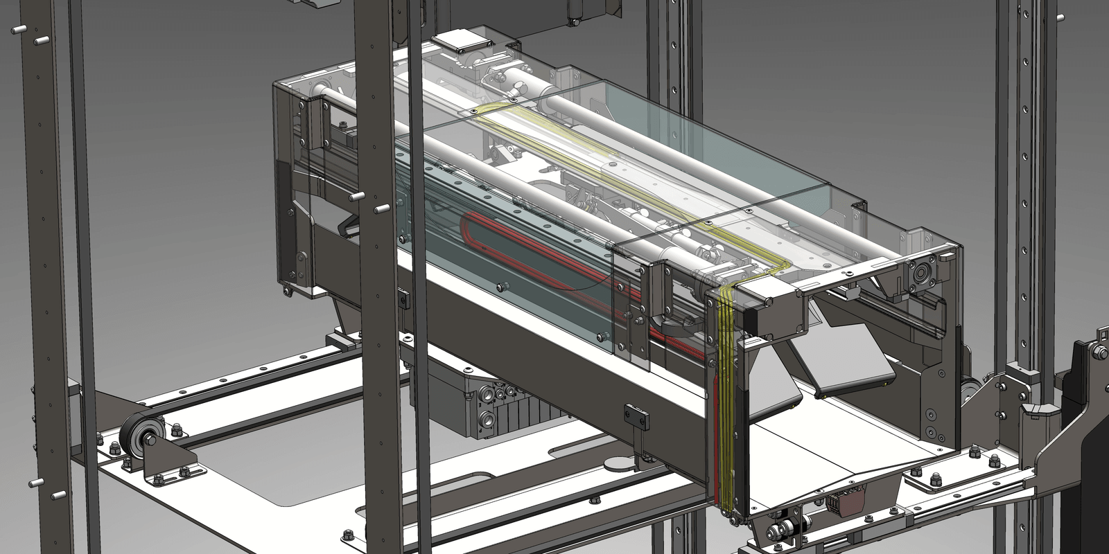 Rendering of robotic head sub assembly as part of greater 3 axis robotic assembly