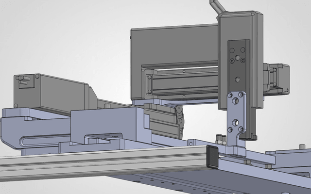 Rendering closeup of part of the test rig assembly