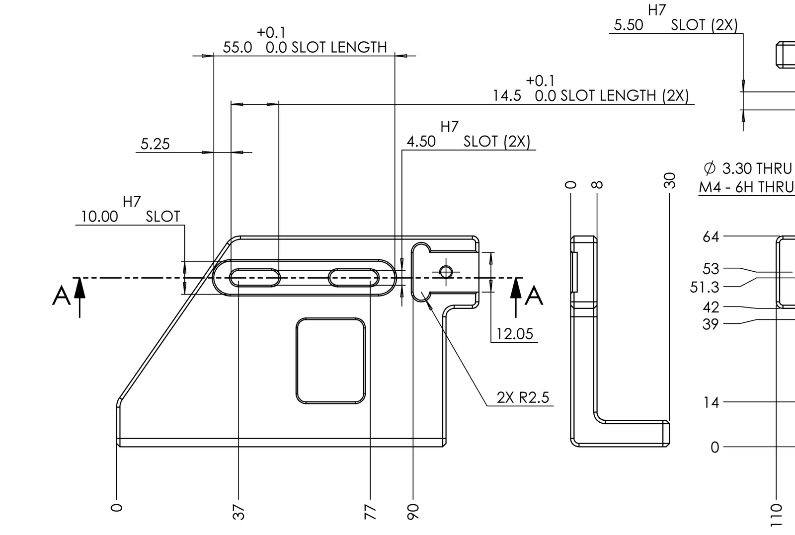 Closeup of a manufacturing drawing relating to this project